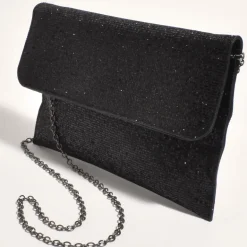 Ruby Rhinestone Fold Over Clutch - Black - AD11