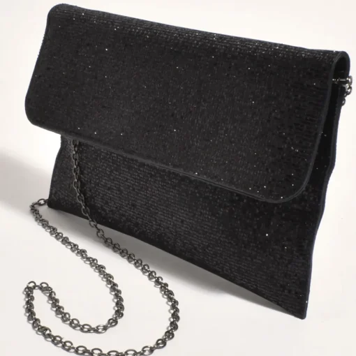Ruby Rhinestone Fold Over Clutch - Black - AD11