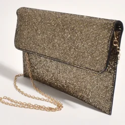 Ruby Rhinestone Fold Over Clutch - Gold - AD11