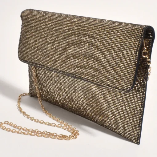 Ruby Rhinestone Fold Over Clutch - Gold - AD11