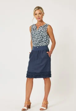 Ruffle Linen Skirt - Navy - GS22