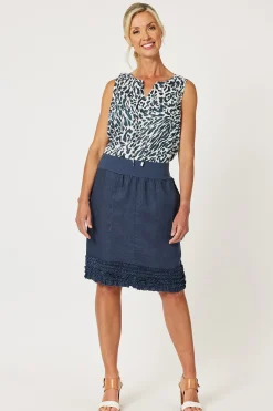 Ruffle Linen Skirt - Navy - GS22