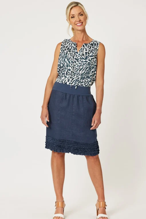 Ruffle Linen Skirt - Navy - GS22
