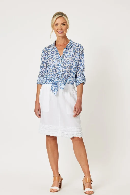 Ruffle Linen Skirt - White - GS22