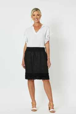 Ruffled Linen Skirt - Black - GS22