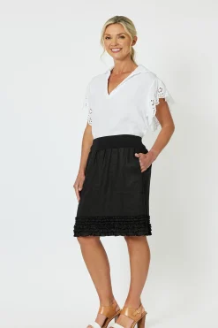 Ruffled Linen Skirt - Black - GS22