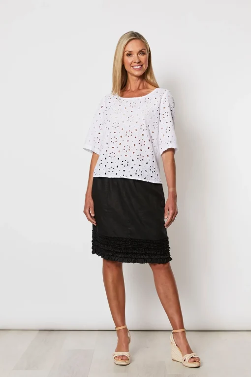 Ruffled Linen Skirt - Black - GS22