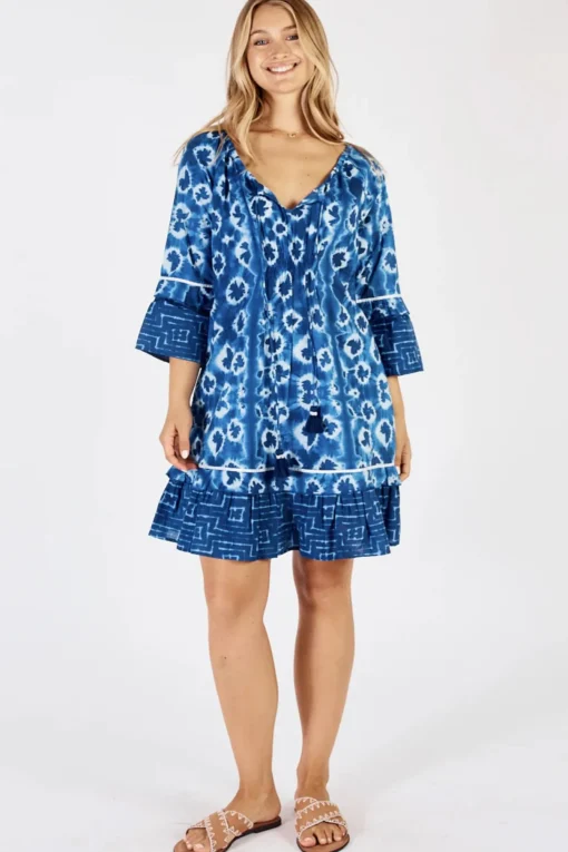 Shibori Shirred Dress - Indigo - LL40