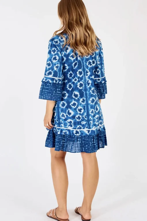 Shibori Shirred Dress - Indigo - LL40