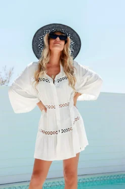 Shirt Lace Dress - White - FR6