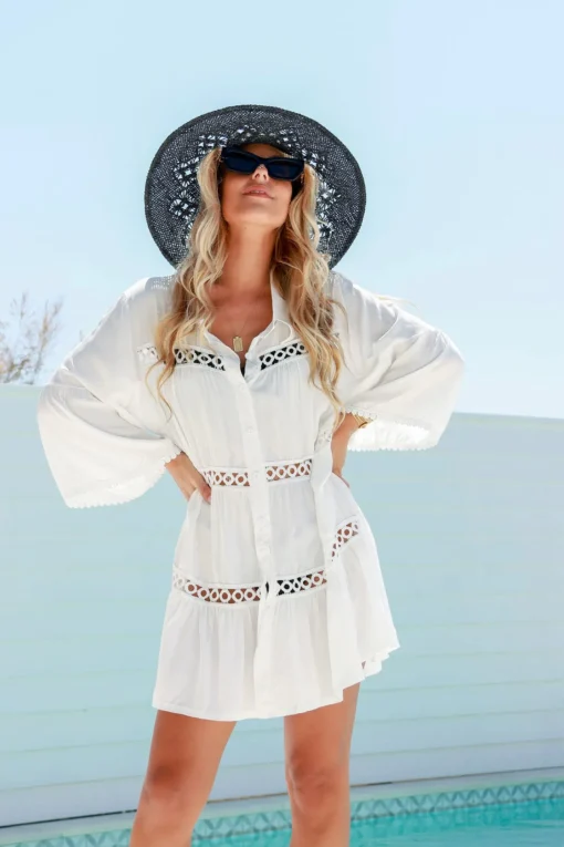 Shirt Lace Dress - White - FR6