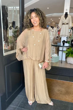 Silk Viscose Pants - Tan - CG17
