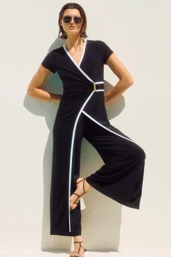 Silky Knit Culotte Jumpsuit - Black/Vanilla - JR44
