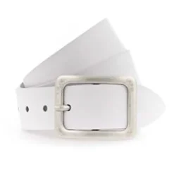 Square Buckle Leather Belt | White | V1