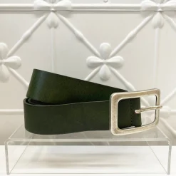 Square Buckle Leather Belt | Olive | V1