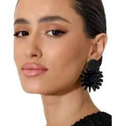 Statement Flower Earrings - Black - AD23
