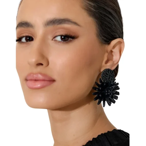 Statement Flower Earrings - Black - AD23
