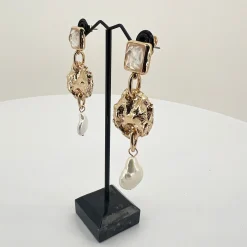 Stone Metal Pearl Drop - Gold- AD24