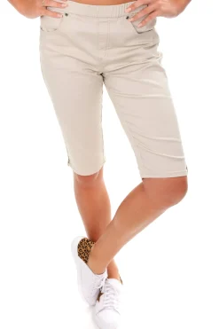 Stretch Pull On Jean Short - Beige - CL4