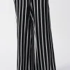 Striped Silky Wide Leg Pant - Black - JR54