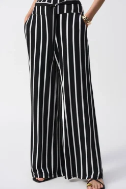 Striped Silky Wide Leg Pant - Black - JR54
