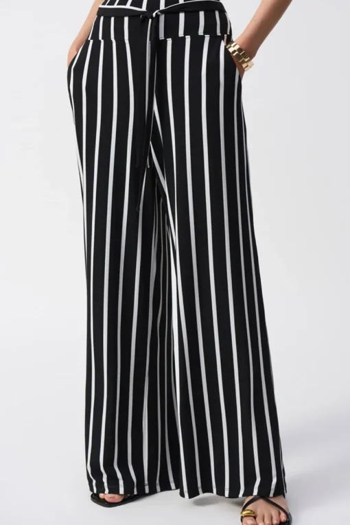 Striped Silky Wide Leg Pant - Black - JR54