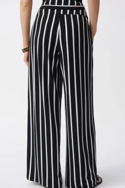 Striped Silky Wide Leg Pant - Black - JR54