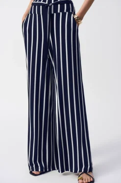Striped Silky Wide-Leg Pant - Navy - JR54