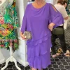 Tiered Chiffon Dress - Purple - LJ1