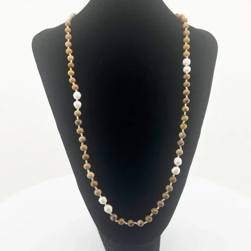 Tiger Iron & Pearl Necklace - CG62