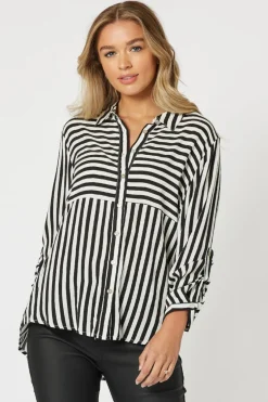 Tina Stripe Shirt - Black & White - TZ35