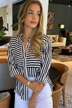 Tina Stripe Shirt - Black & White - TZ35