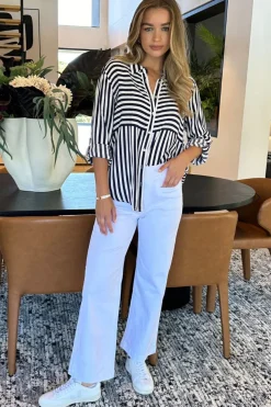 Tina Stripe Shirt - Black & White - TZ35