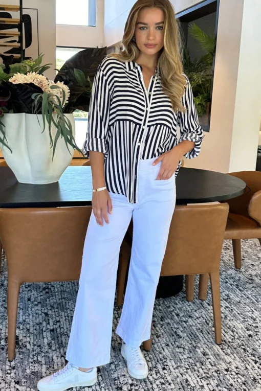 Tina Stripe Shirt - Black & White - TZ35