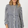 Tina Stripe Shirt - Navy & White - TZ35