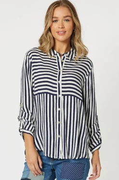 Tina Stripe Shirt - Navy & White - TZ35