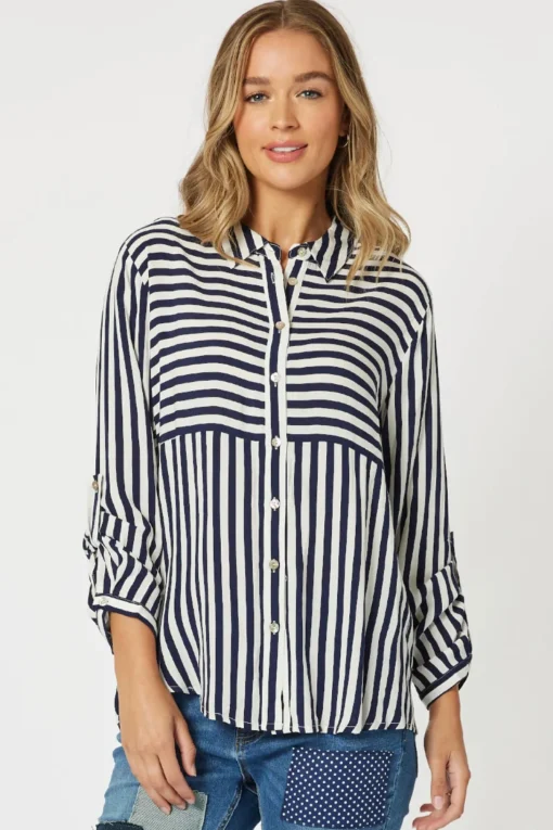 Tina Stripe Shirt - Navy & White - TZ35