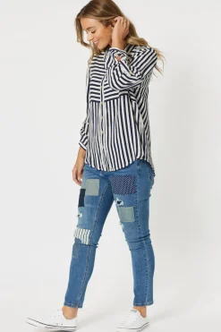 Tina Stripe Shirt - Navy & White - TZ35