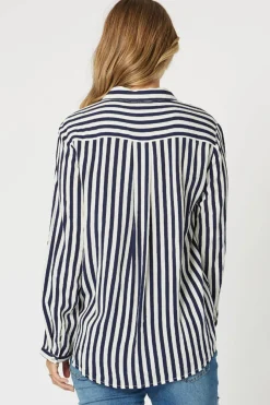 Tina Stripe Shirt - Navy & White - TZ35