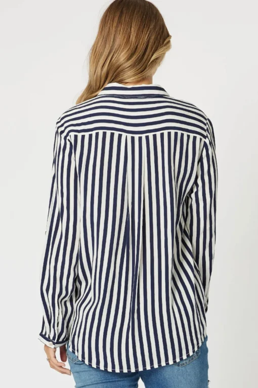 Tina Stripe Shirt - Navy & White - TZ35