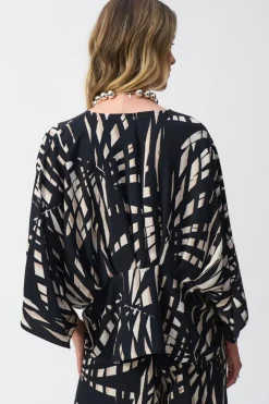 Tropical Print Peplum Top - Black - JR24