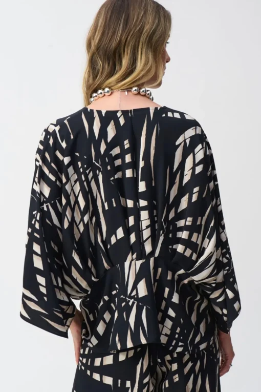 Tropical Print Peplum Top - Black - JR24