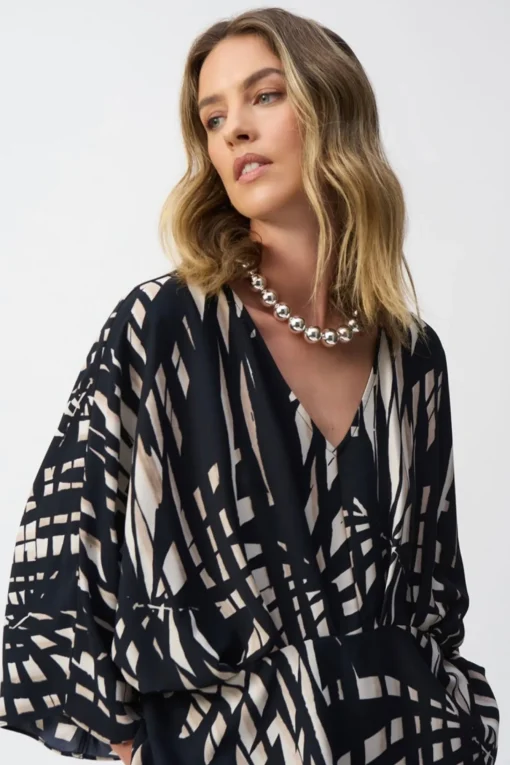Tropical Print Peplum Top - Black - JR24