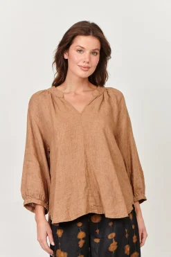 Trudy V-Neck Linen Top - Chai - OJ24