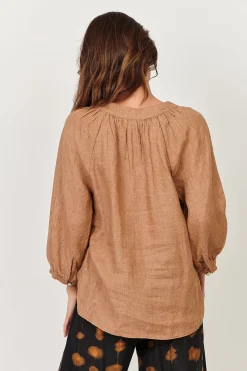 Trudy V-Neck Linen Top - Chai - OJ24