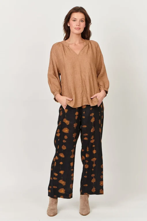 Trudy V-Neck Linen Top - Chai - OJ24