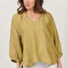 Trudy V-Neck Linen Top - Peridot - OJ24