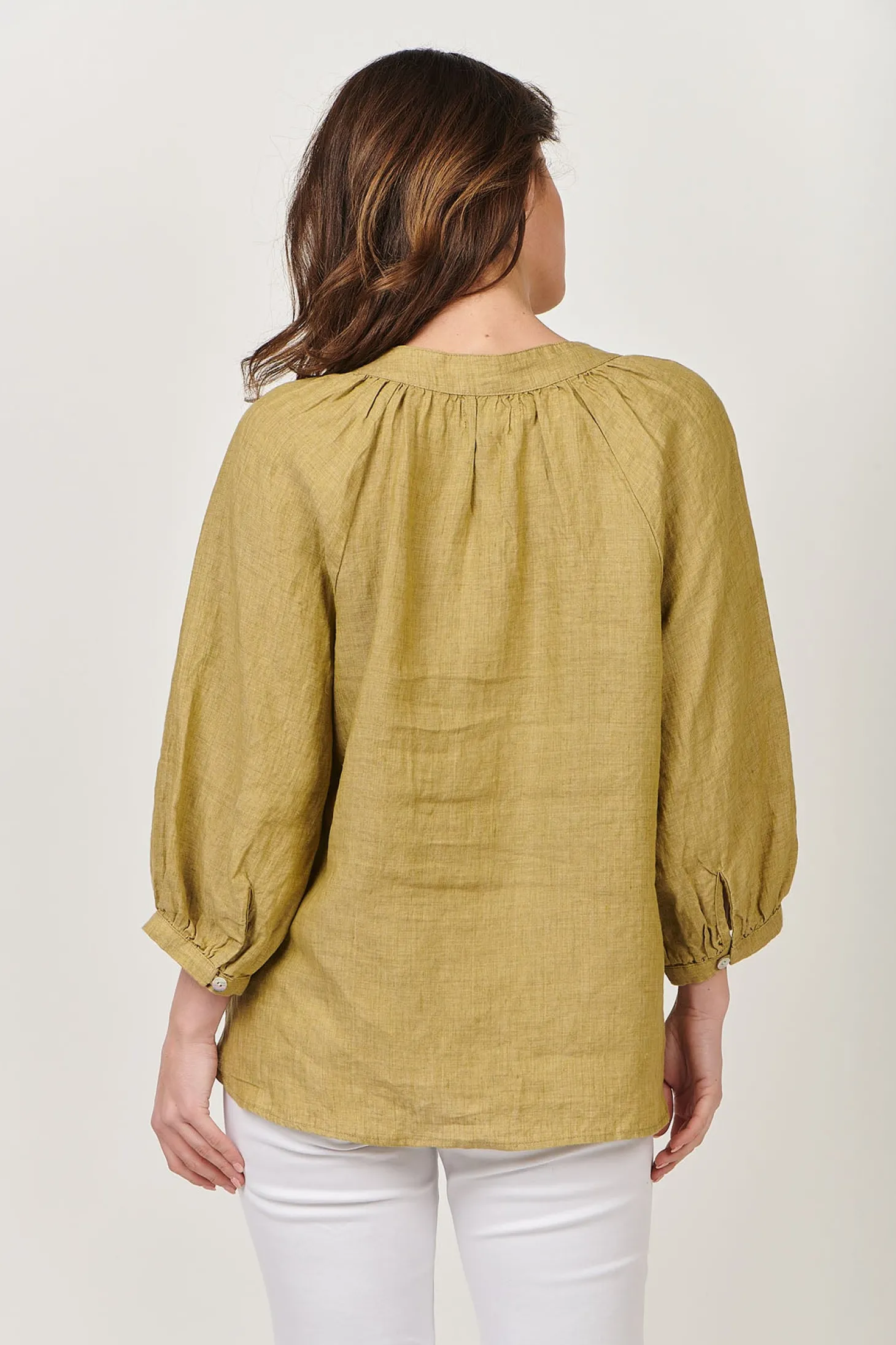 Trudy V-Neck Linen Top - Peridot - OJ24