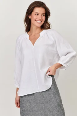Trudy V-Neck Linen Top - White - OJ24