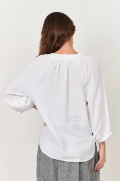 Trudy V-Neck Linen Top - White - OJ24